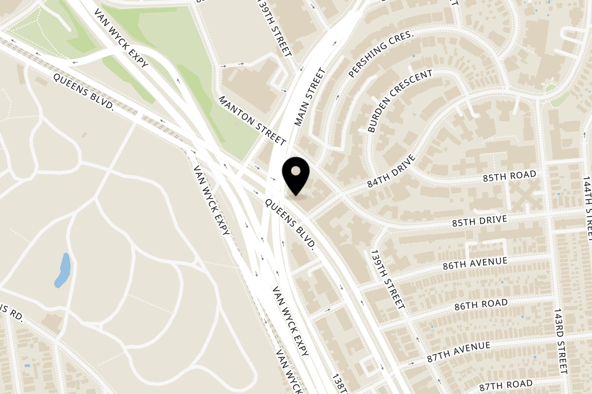 Map showing the location of Alba's Pizzeria & Restaurant on 13765 Queens Blvd in Jamaica